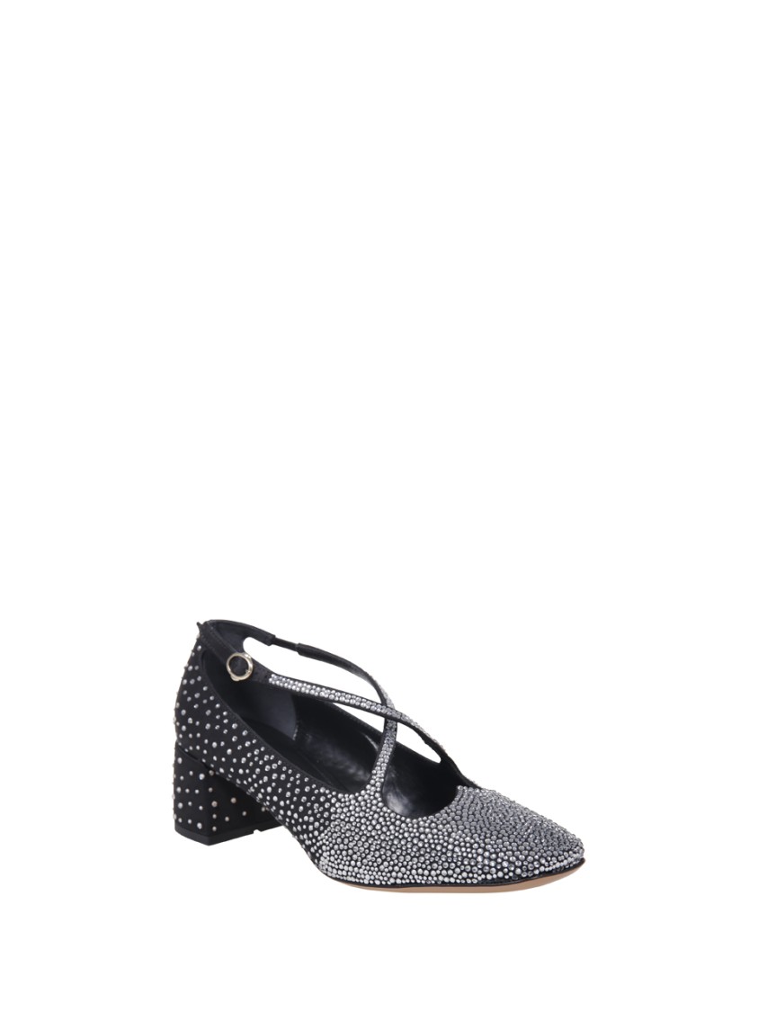 A. Bocca Rhinestone-embellished Satin Pumps With Cut-out Detail In Black