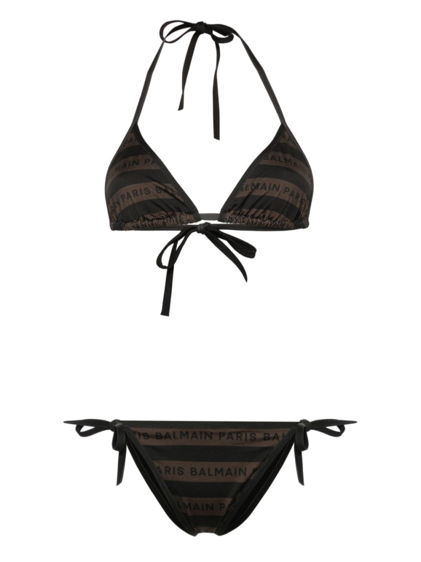Balmain Multicolour Triangle Bikini With Adjustable Ties In Black