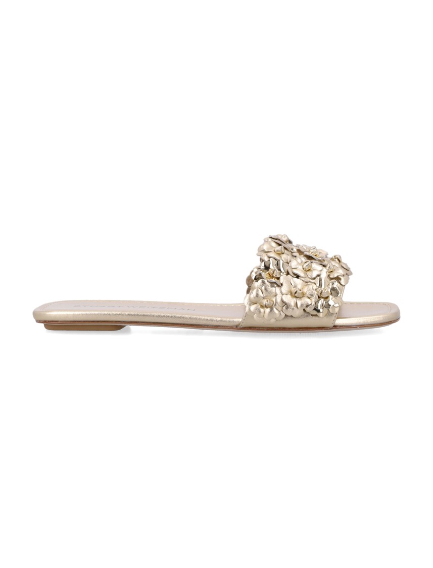 Stuart Weitzman Meadow Slide Floral Embellishments In Gold