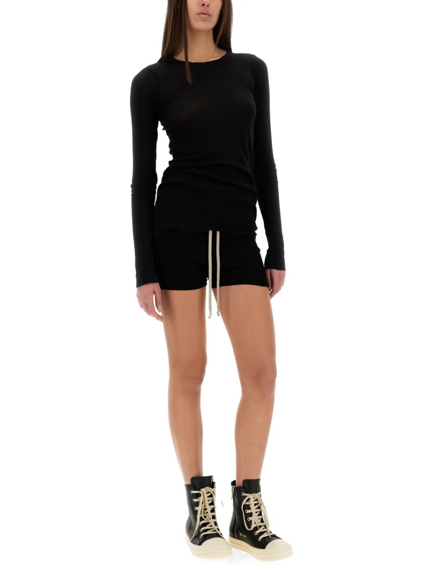 Rick Owens Fitted Stretch Sheer Long Sleeve Top In Black