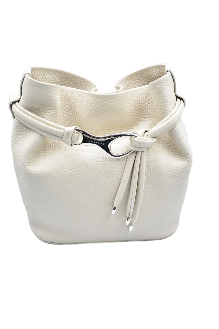 Orciani Ivory Soft Leather Shoulder Bag In Gray