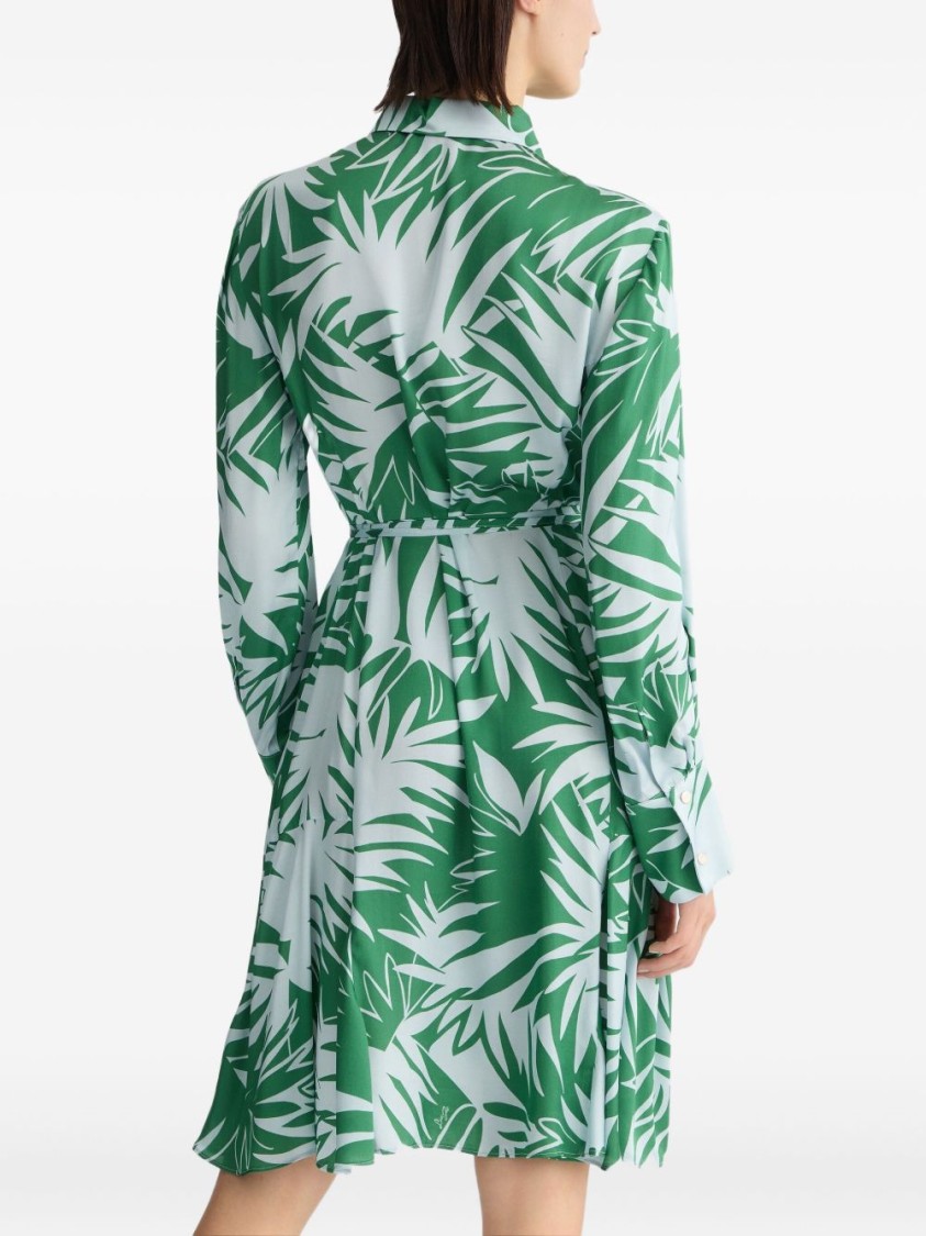 Liu •jo Mini Dress With Green And White Leaves Printed