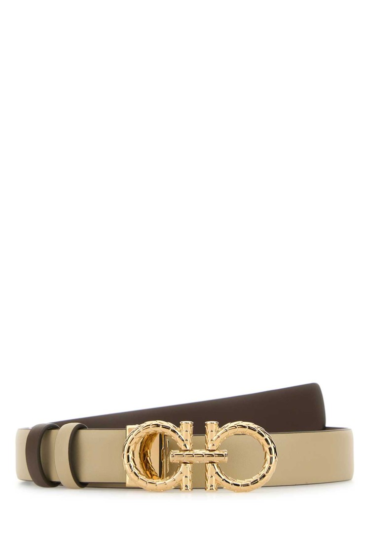 Ferragamo Sand Leather Reversible Belt In Brown
