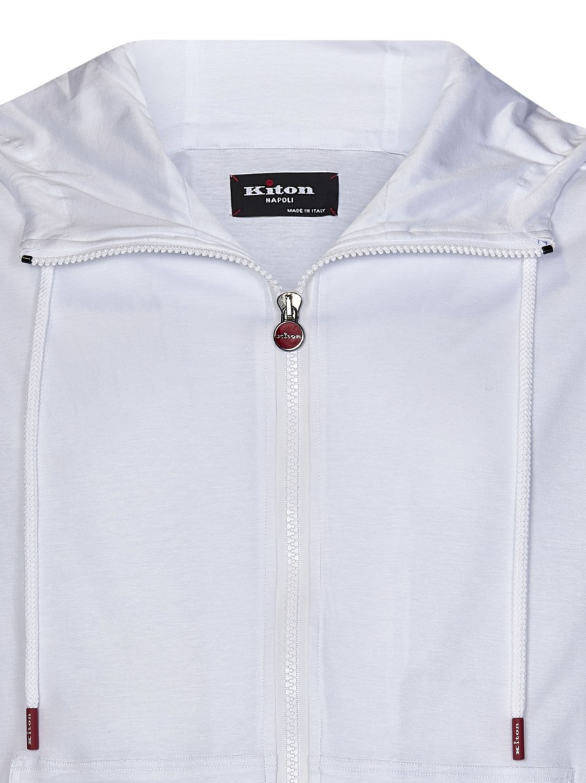 Shop Kiton Zip-up Cotton Sweatshirt With Drawstring Hood In White