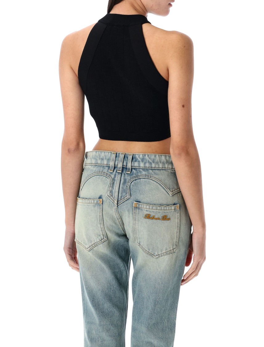 Balmain 6-button Knit Halterneck Top In Black