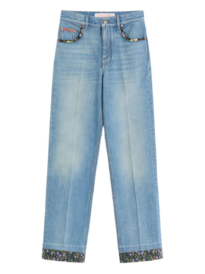 Valentino Straight-fit Denim Pants With Colorful Embellishments