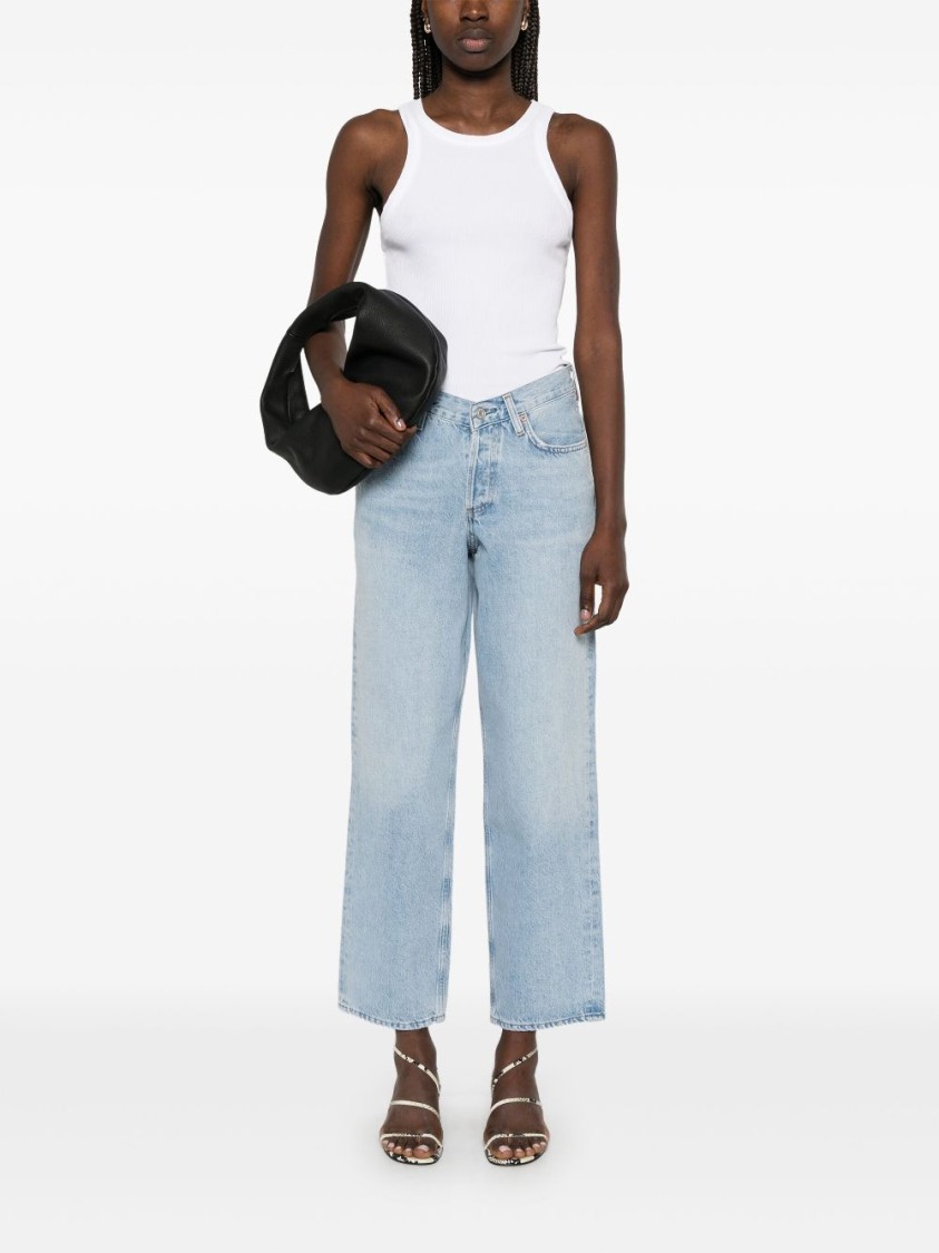 Shop Agolde Wide-leg Light Blue Jeans With Concealed Fly And Classic 5-pocket Design