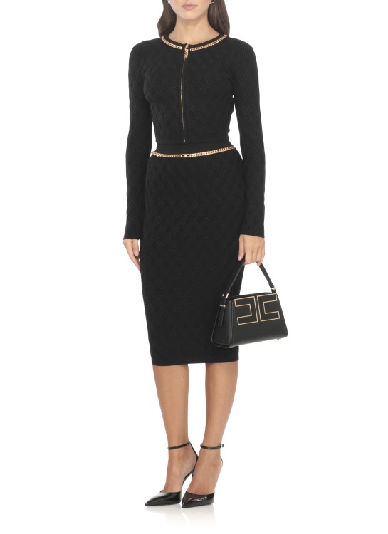 Elisabetta Franchi Fitted Black Cardigan With Gold Chain