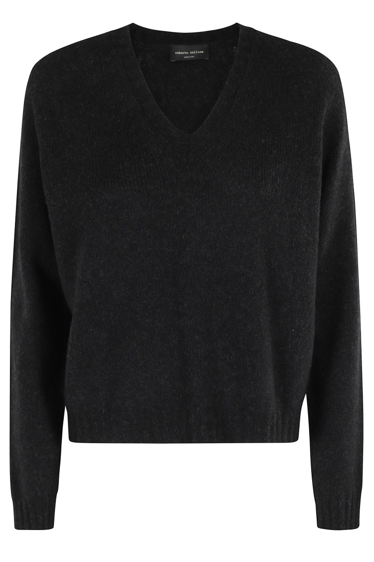 Roberto Collina V-neck Long-sleeve Wool Blend Sweater In Black