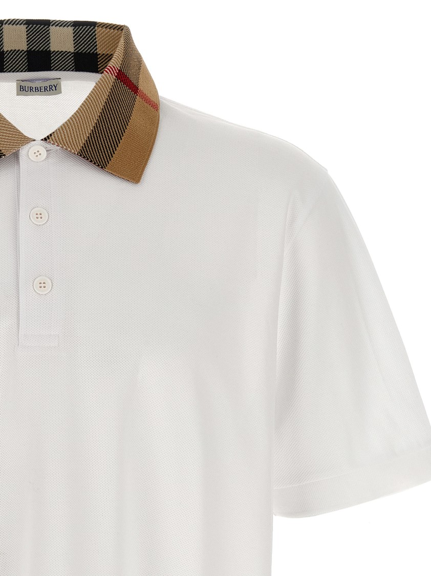 Burberry Check Collar Cody Polo Shirt In White