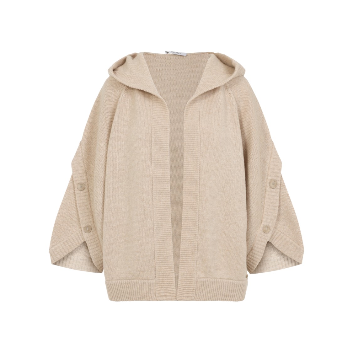 Max Mara Hooded Sweater With Button-detail Sleeves In Wool-cashmere Blend In Neutral