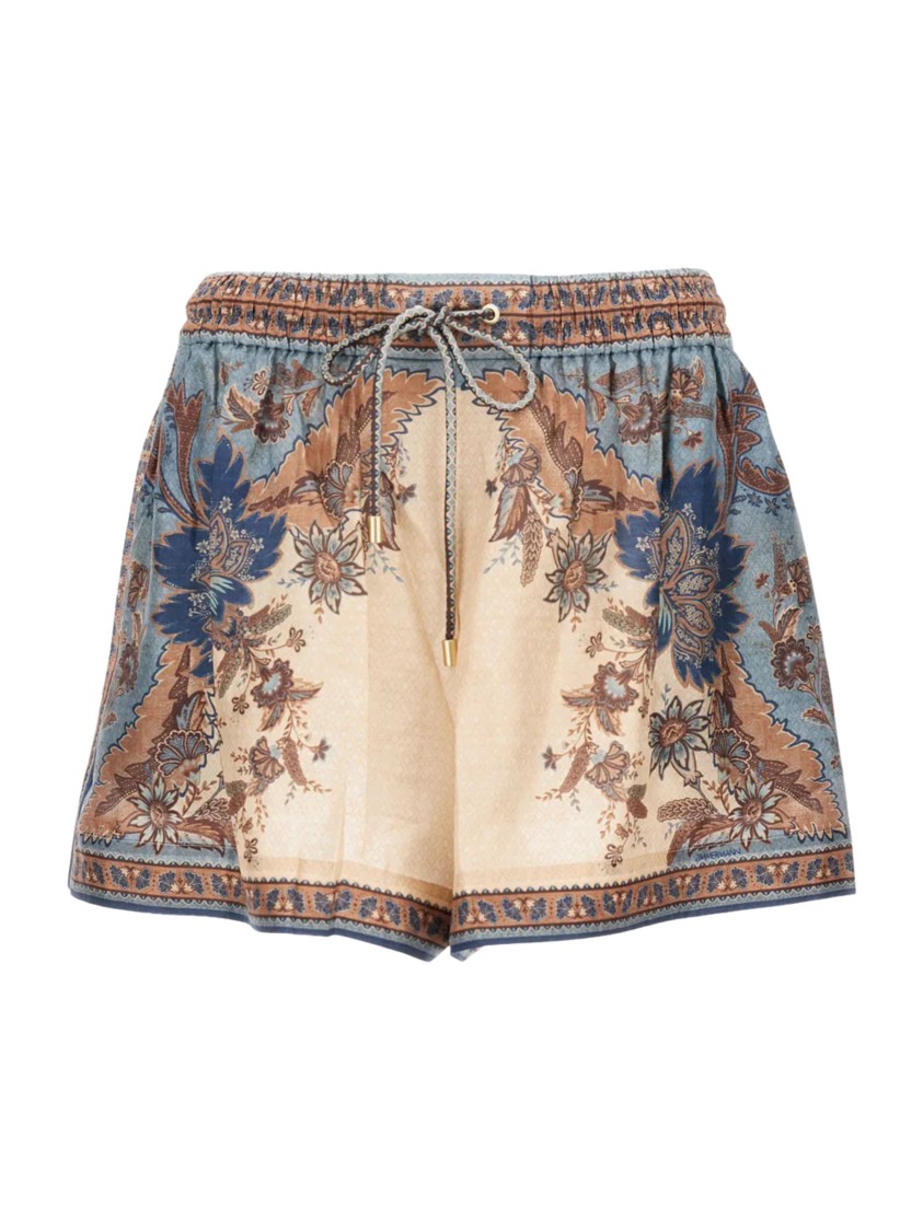 Zimmermann 'ascension' Multicolor Shorts With Elastic Drawstring And All-over Print In Neutral