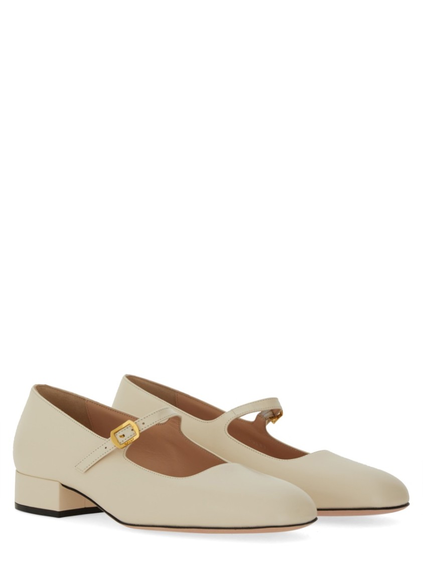 Bally Leather Strap Block Heel Square Toe Pump In Neutrals