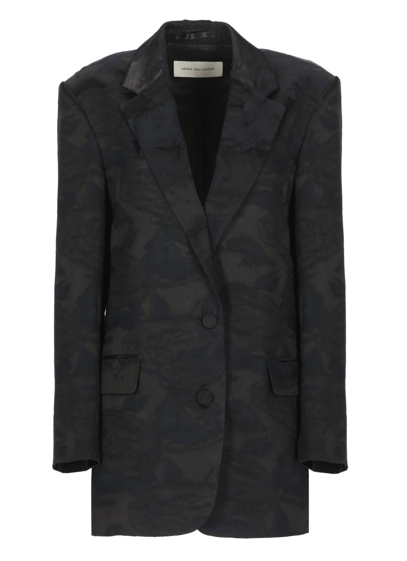 Dries Van Noten Basti Floral Jacquard Oversize Satin Blazer