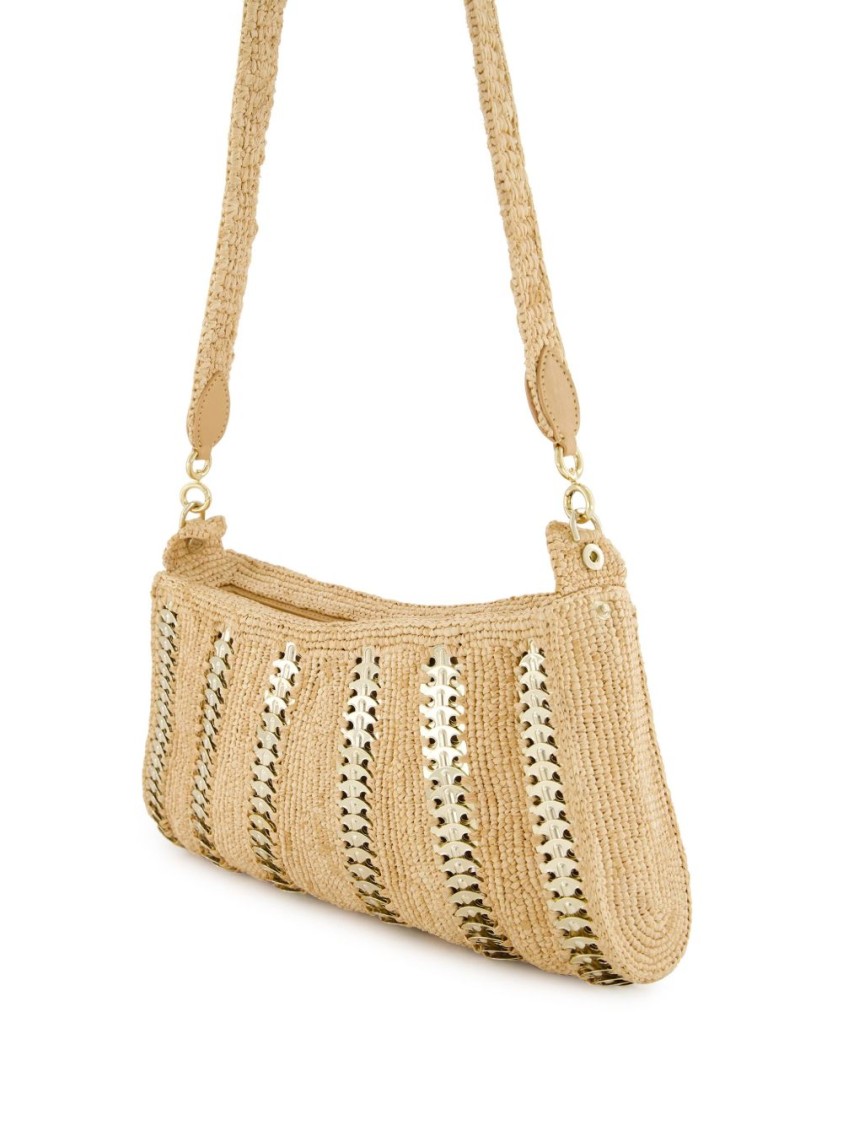 Rabanne Raffia Handbag With Metallic Silver Inserts