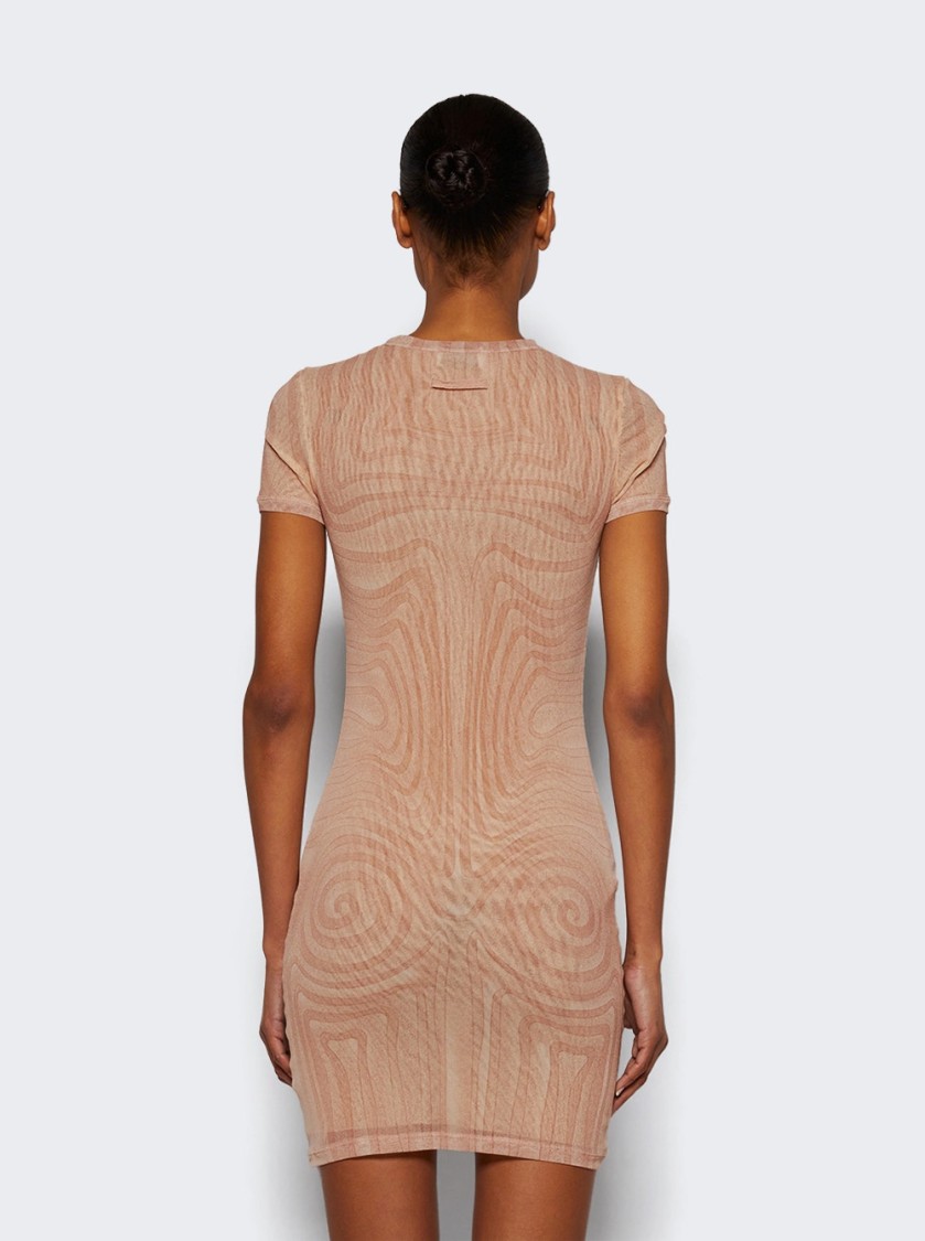 Jean Paul Gaultier Sheer Mesh Spiral Print Dress Pale Pink In Neutral