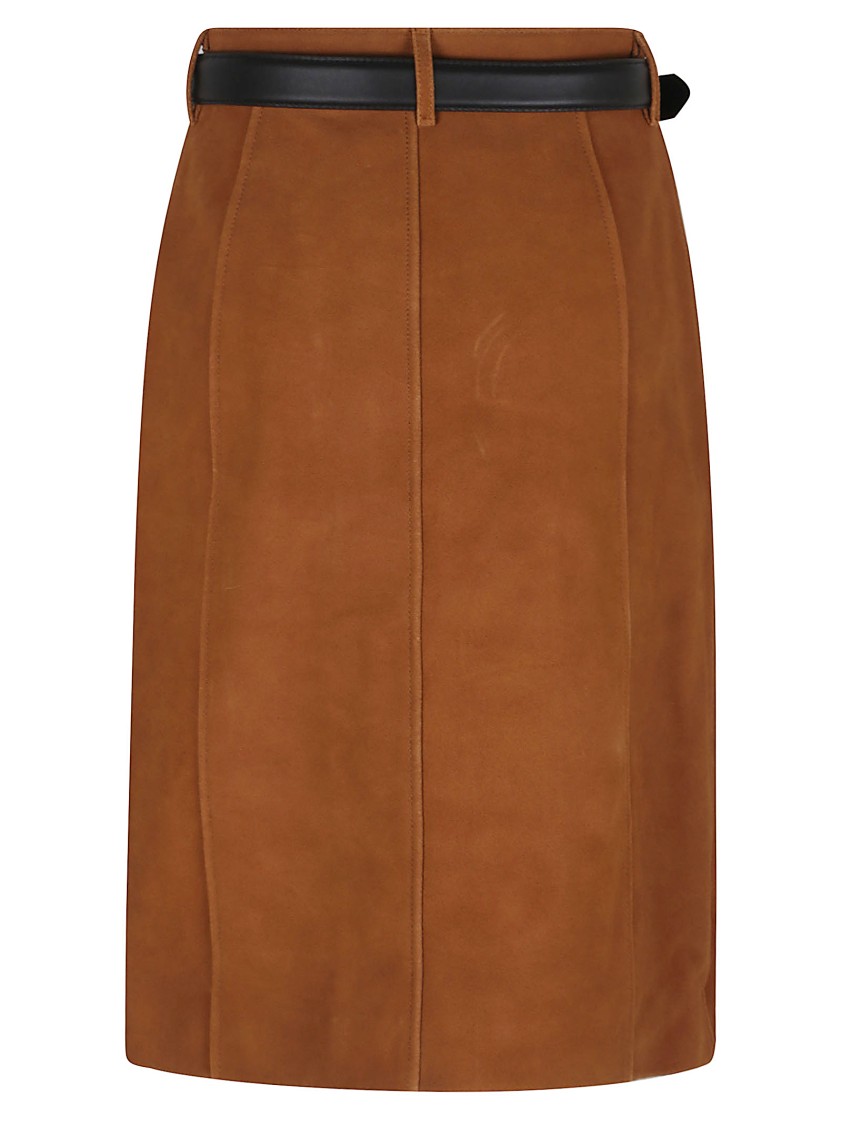 Self-portrait Brown Suede Midi Skirt