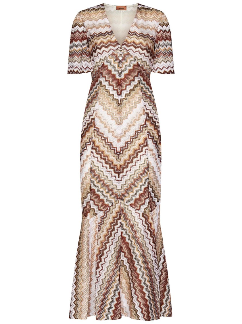 Shop Missoni Flared Brown And Beige Maxi Dress