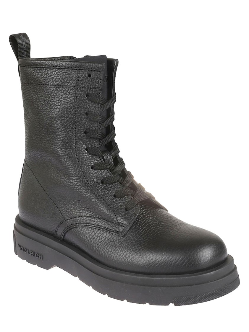 Woolrich Textured Leather Lace-up Anfibio Boots In Gray