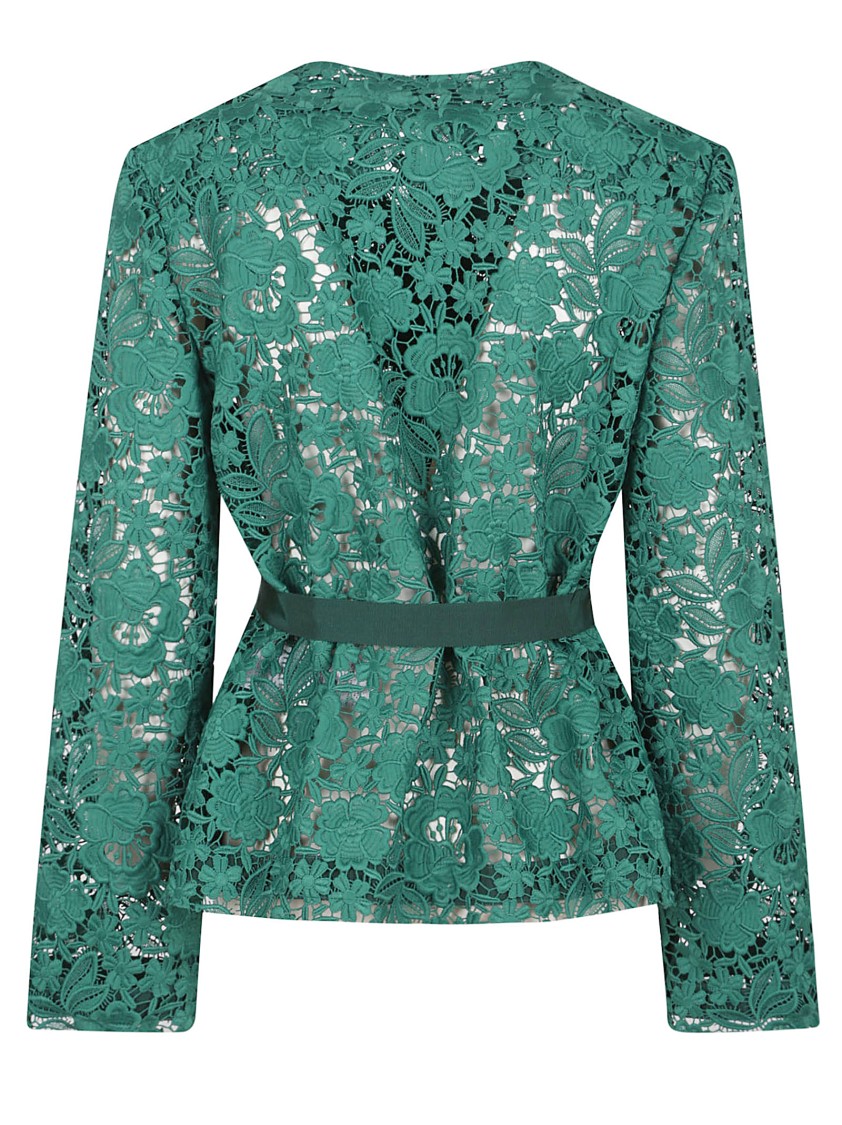 P.A.R.O.S.H PAROSH FLORAL LACE JACKET WITH CINCHED WAIST AND BELT