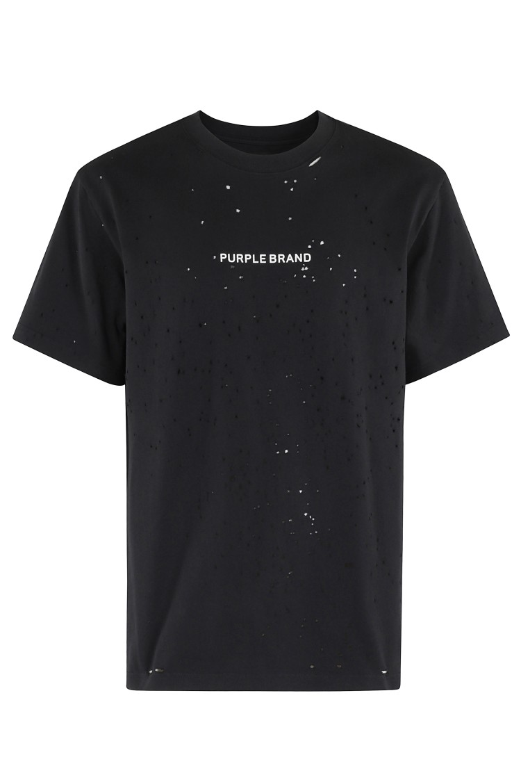 Purple Brand Black Crewneck T-shirt With Logo Lettering On The Front In Cotton Man In Black