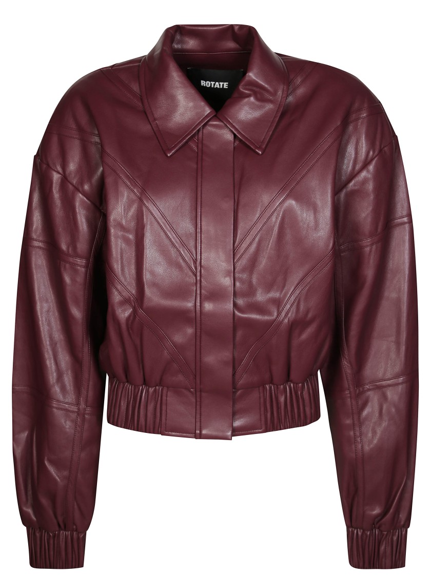 Rotate Birger Christensen Rotate Silk-finish Bomber Jacket With Ribbed Cuffs In Burgundy