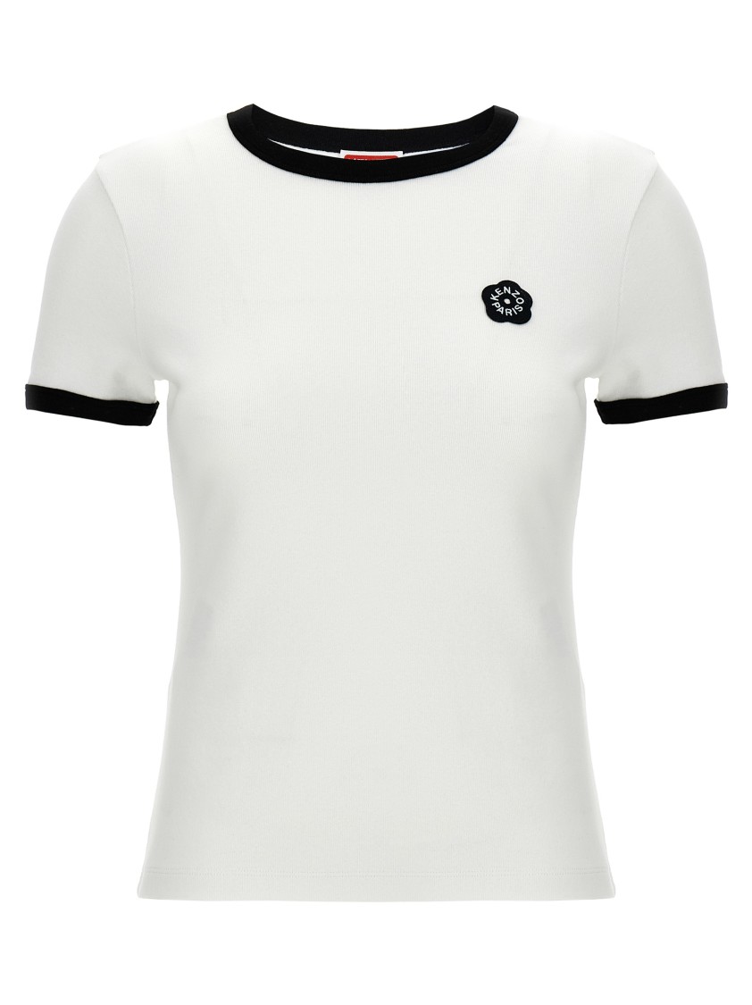 Kenzo White Crewneck T-shirt With Logo Patch On The Front And Contrasting Details In White