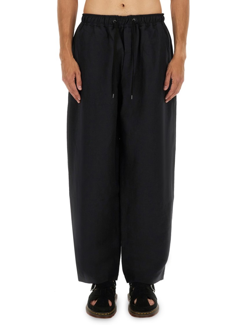 Studio Nicholson Relaxed Fit Black Pants With Elastic Waistband In Black