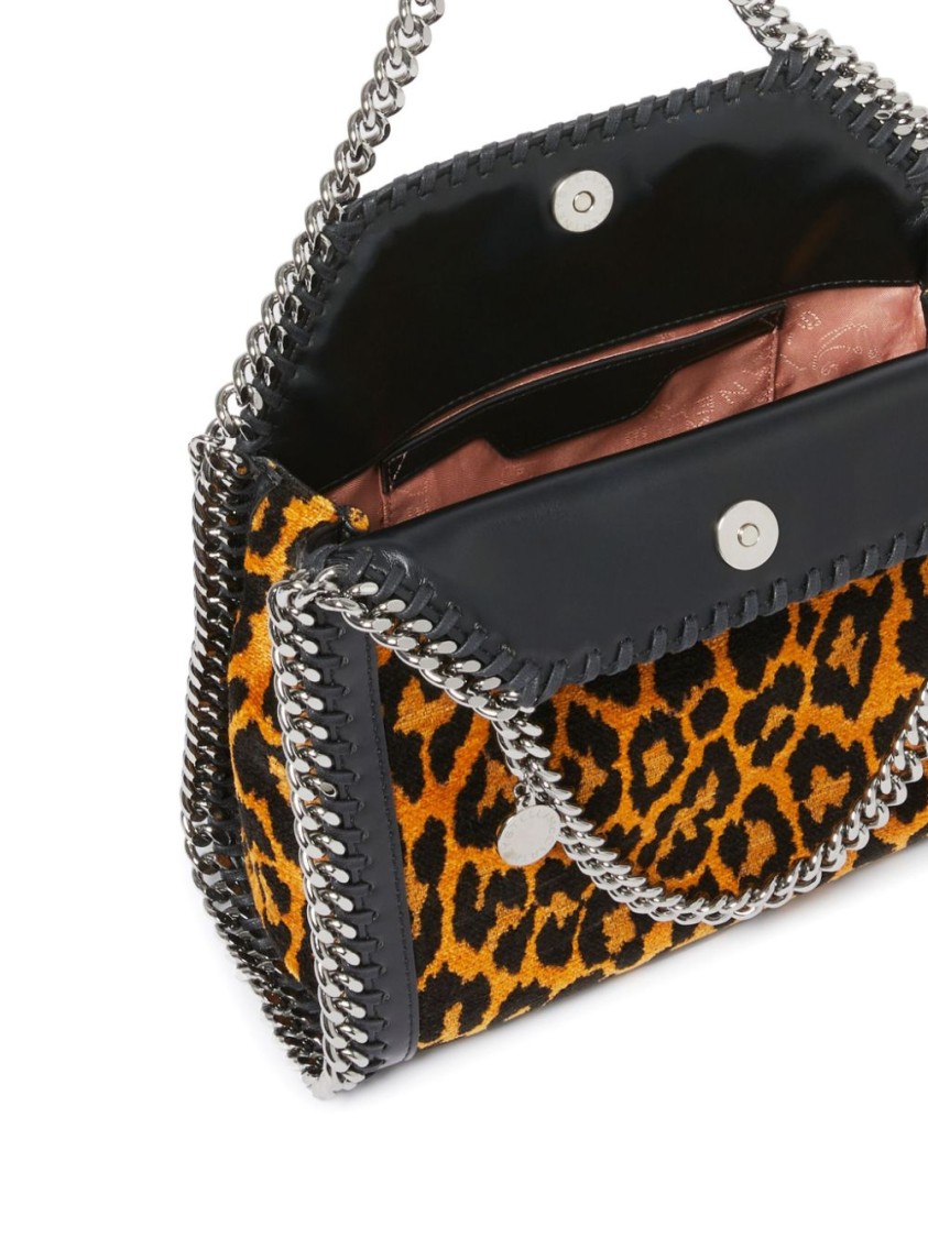 Stella Mccartney Mini Falabella Leopard Jacquard Crossbody Tote In Brown