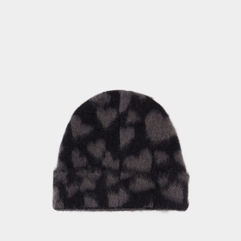 Anine Bing Elia Beanie In Black And Grey Heart In Black