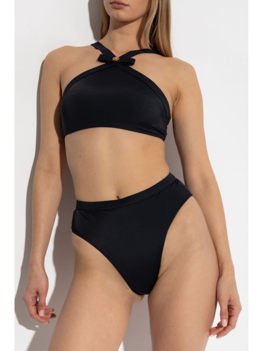 Versace Black High-waisted Bikini Bottom In Black