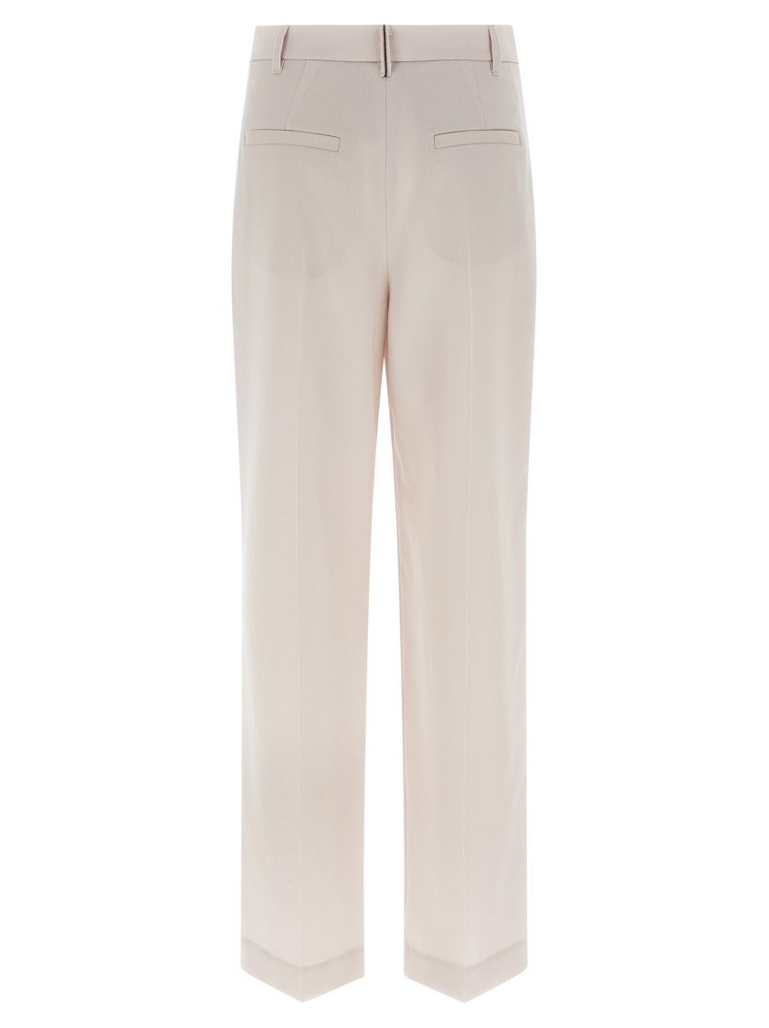 Brunello Cucinelli Formal Wool Trousers With Jewel Detail And Straight Leg Design In Neutral