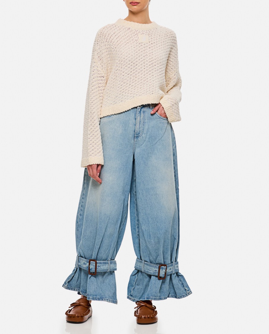 Jw Anderson Wide Jeans With Adjustable Ankle Height Belts In Blue