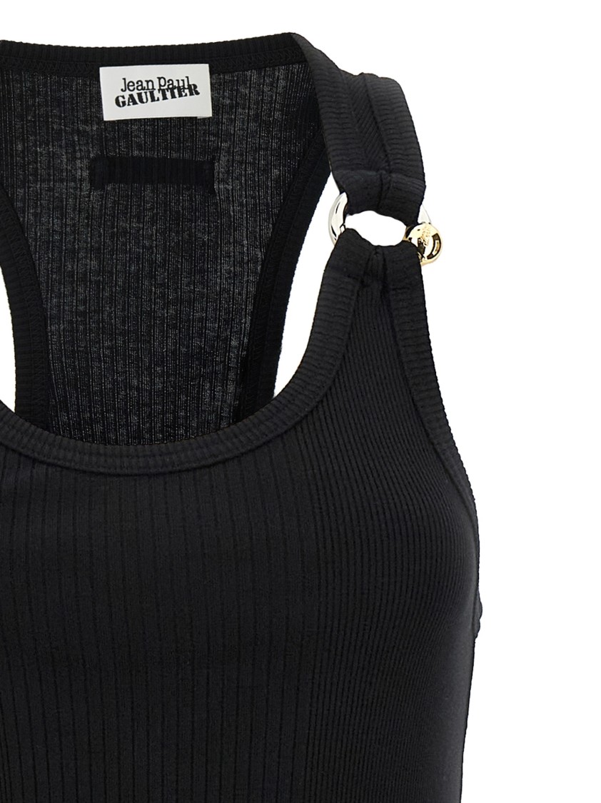 Jean Paul Gaultier Womens Black Ribbed Scoop-neck Cotton-jersey Midi Dress In Black