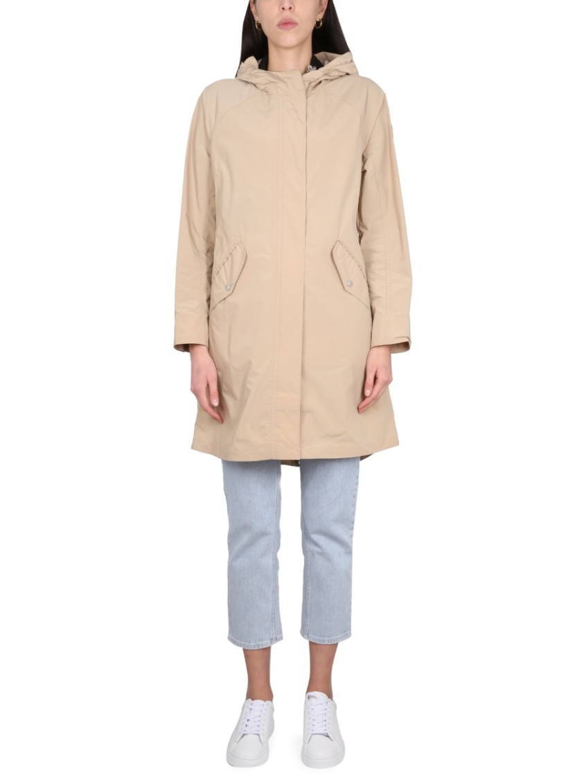 Woolrich Summer Parka With Long Length And Hood In Neutrals