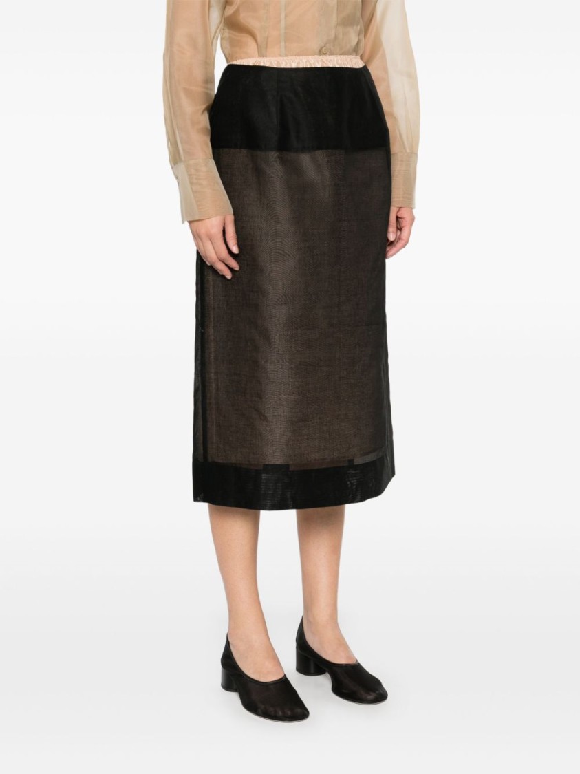 Shop Carven Black Cotton Midi Skirt With Silk Lining