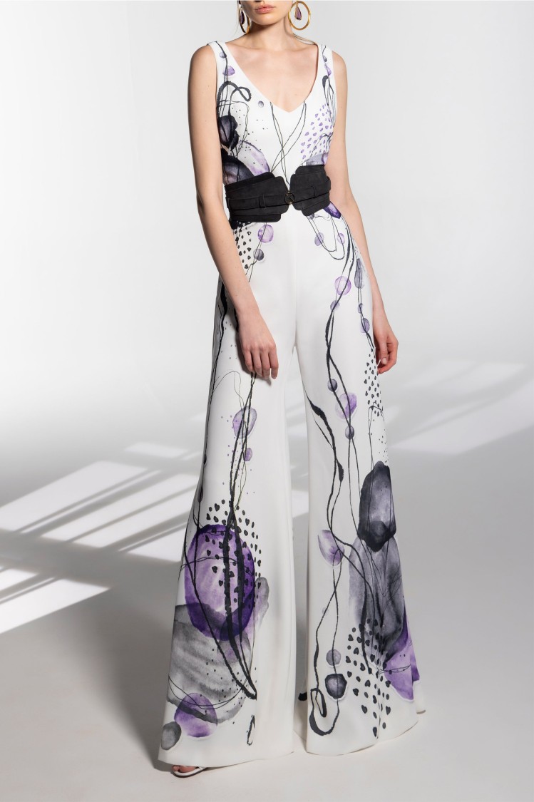 Saiid Kobeisy Canton Crepe Flared, Printed Jumpsuit | THE LIST