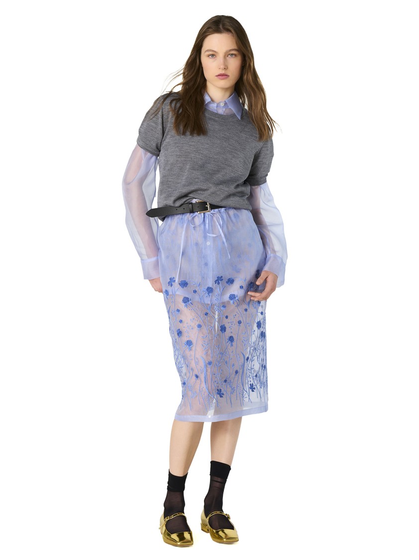 P.a.r.o.s.h Parosh Silk Organza Shirt With Tone-on-tone Flower Embroidery In Blue