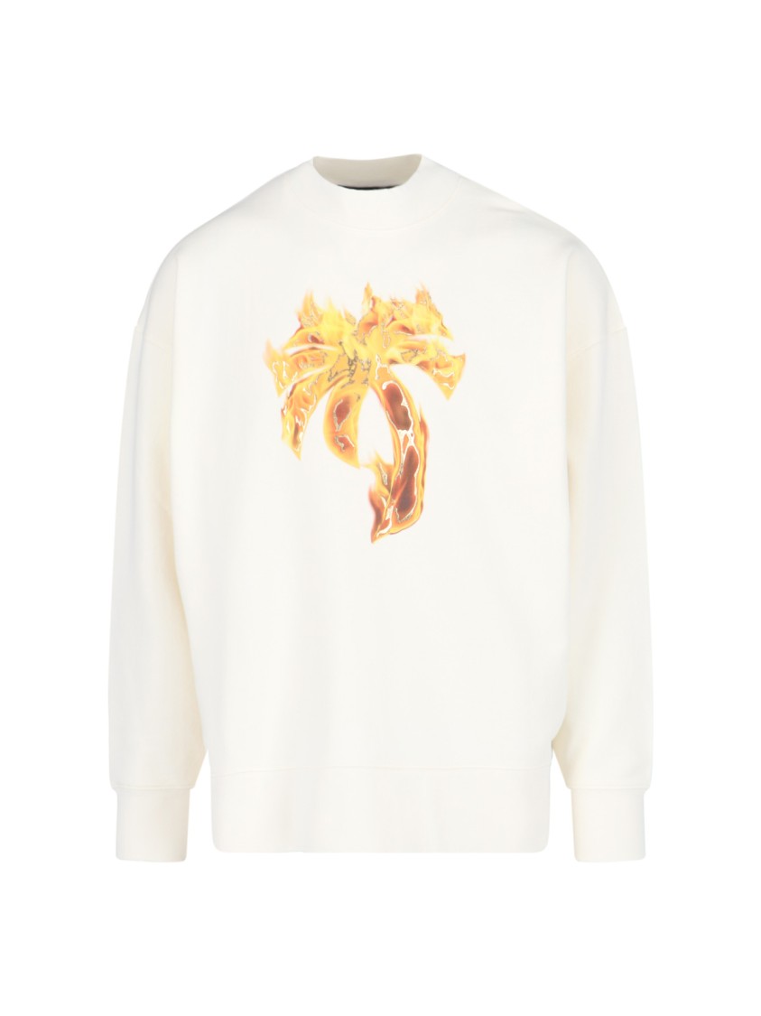 Shop Palm Angels Burning Palm Printed Sweatshirt – Off-white In Neutrals