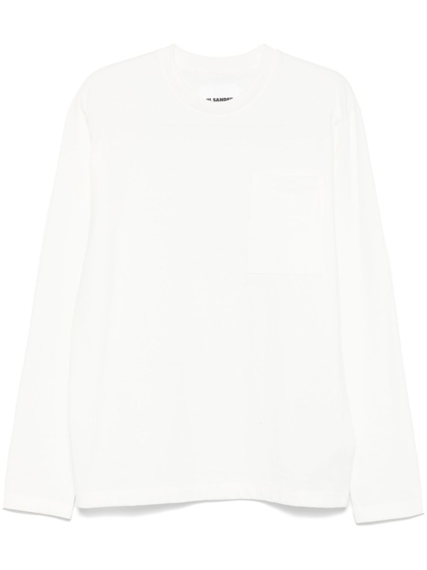 Jil Sander Long-sleeved Cotton Jersey T-shirt With Logo Detail In White