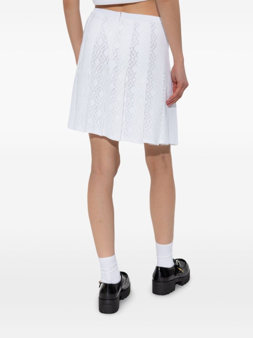 Givenchy Pleated Pointelle Knit Skirt With Ribbed Waistband In White