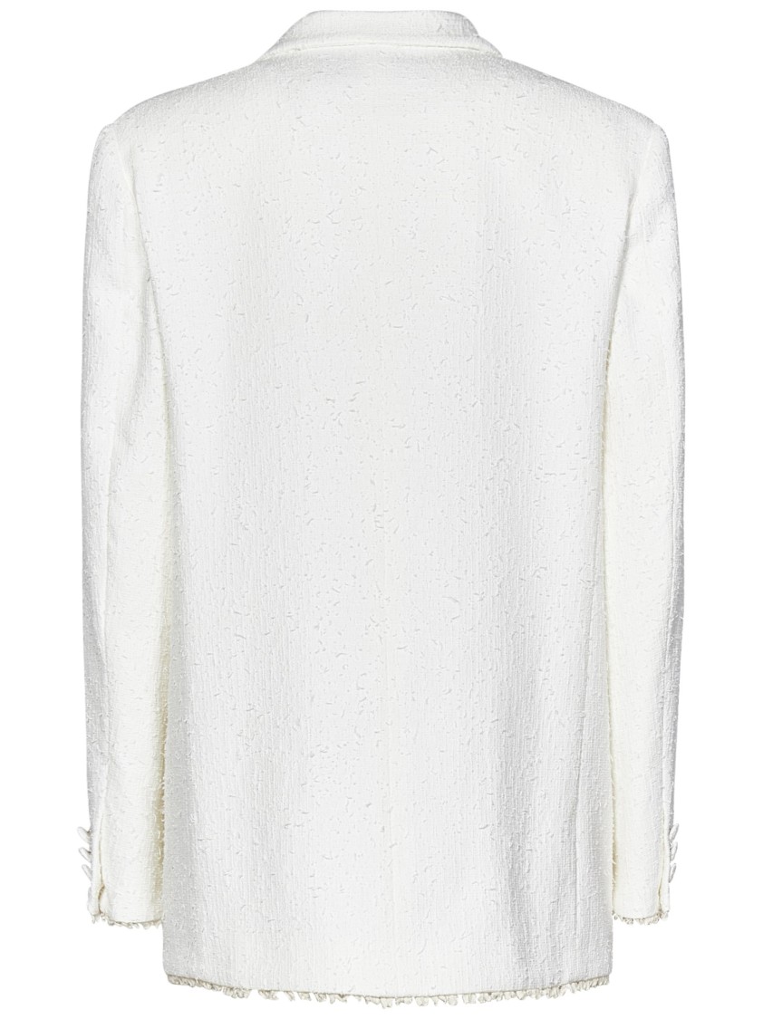 Msgm Textured White Tweed Double-breasted Blazer In White