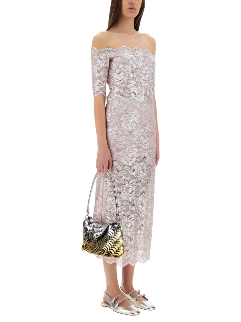 Rabanne Off-the-shoulder Lace Top With Floral Patterns In Pink