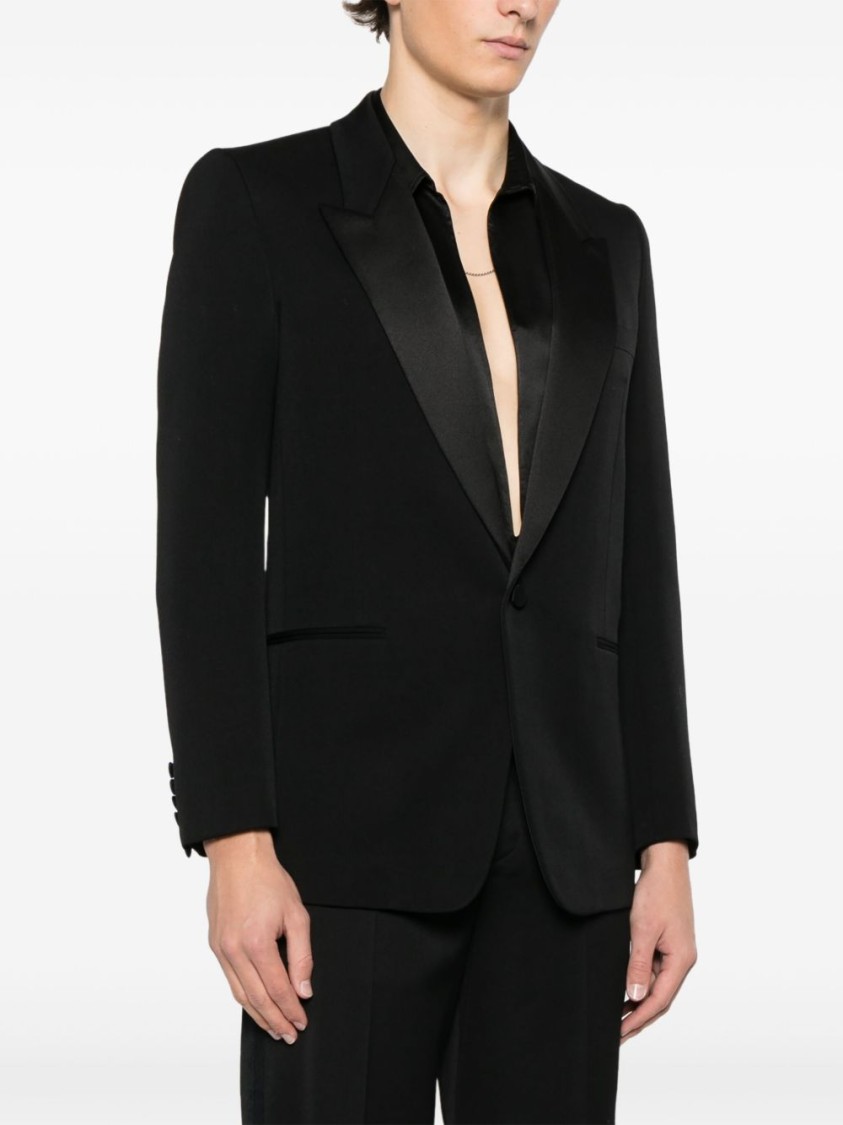 Saint Laurent Padded Shoulder Black Blazer In Black