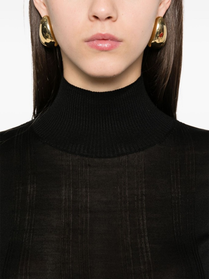 Shop Carven Silk Turtleneck Sweater With Ribbed Hem In Black