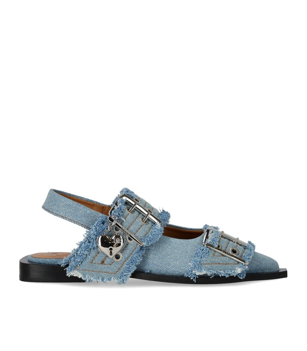 Ganni Faded Denim Slingback Ballet Flat Shoe