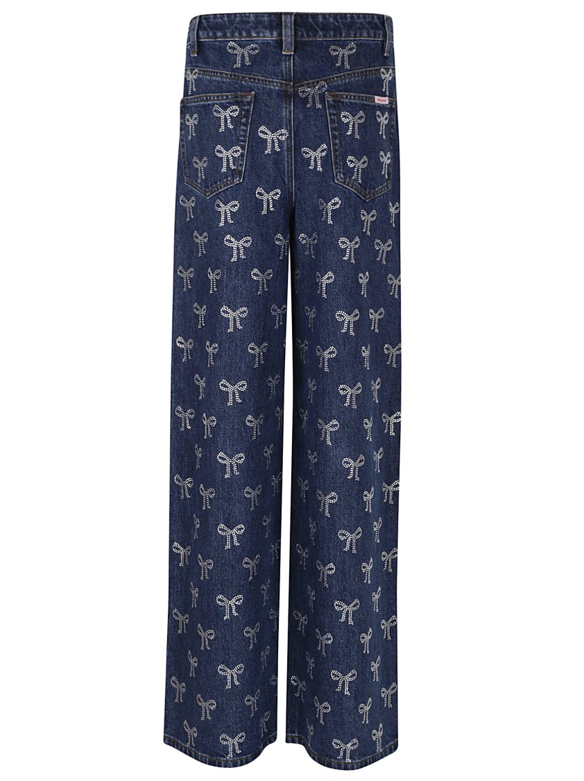 Shop Self-portrait Rhinestone Bow Denim Jeans In Blue
