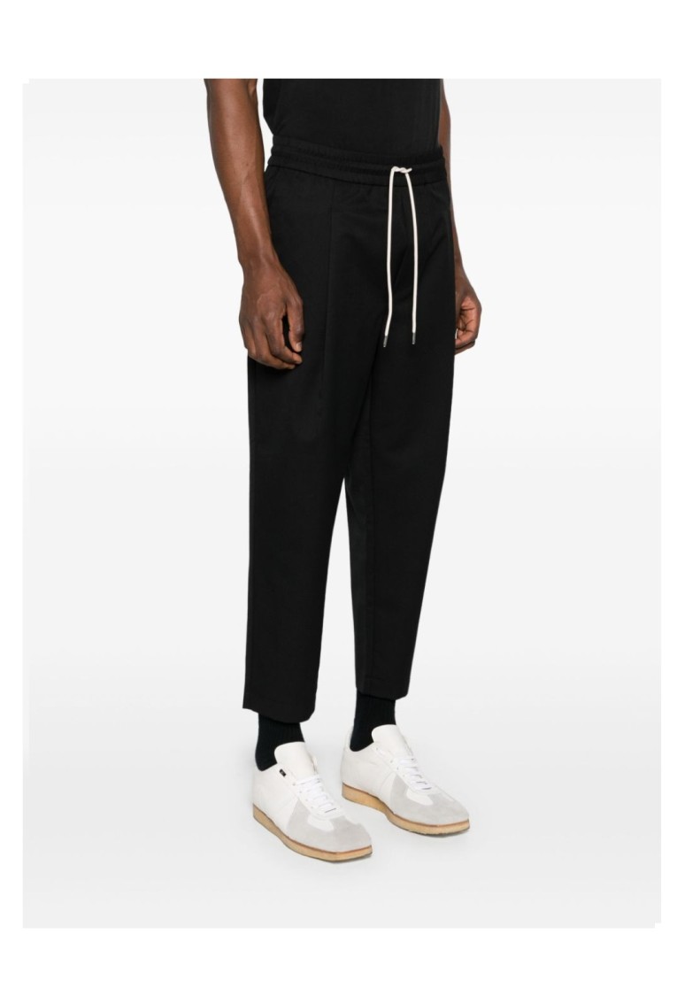 Drôle De Monsieur Black Carrot Pants With Drawstring In Wool Blend Man In Black