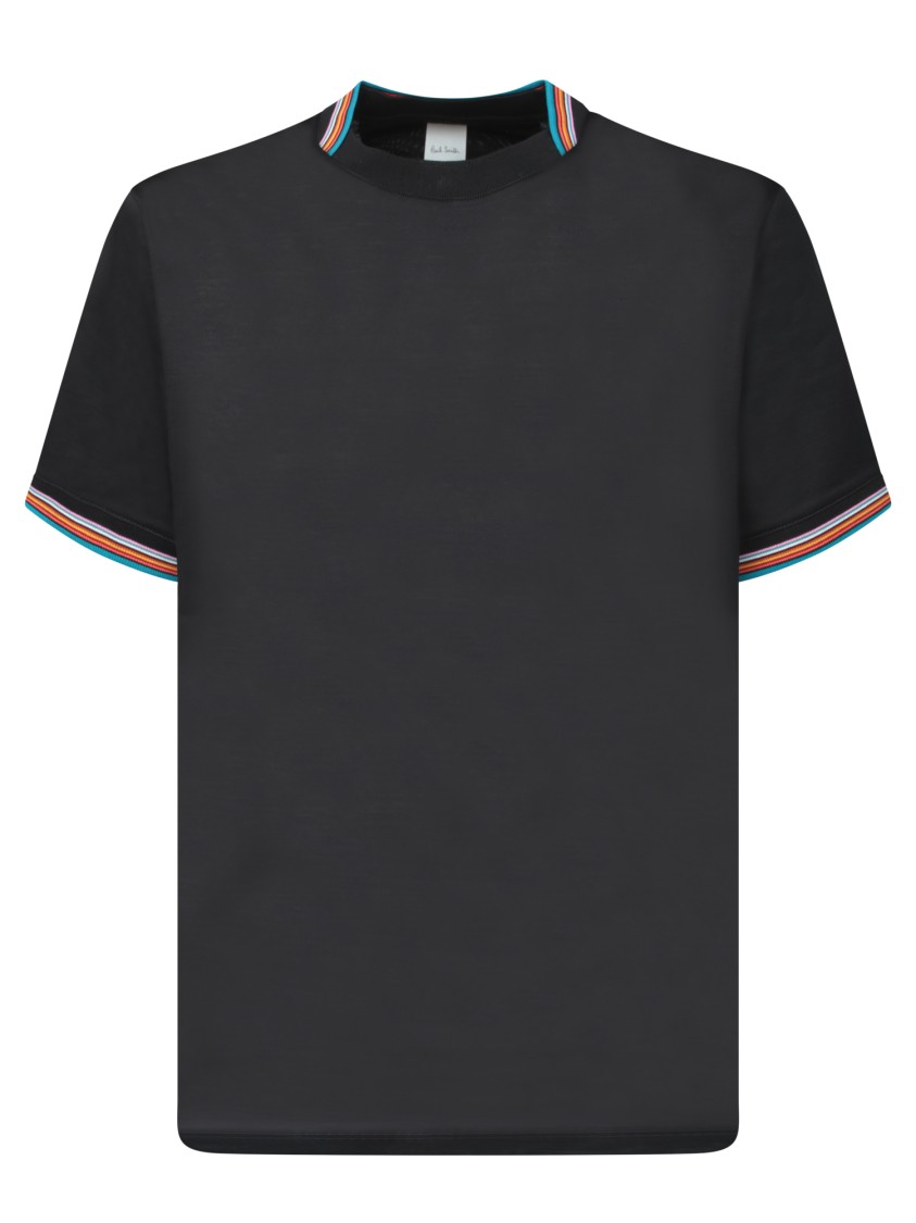 PAUL SMITH PAUL SMITH BLACK T-SHIRT WITH MULTICOLOR STRIPED ACCENTS