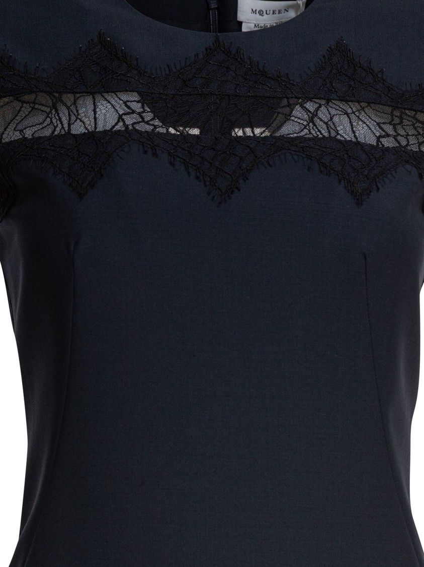 Alexander Mcqueen Tailored Pencil Midi Dress With Lace Inserts In Blue